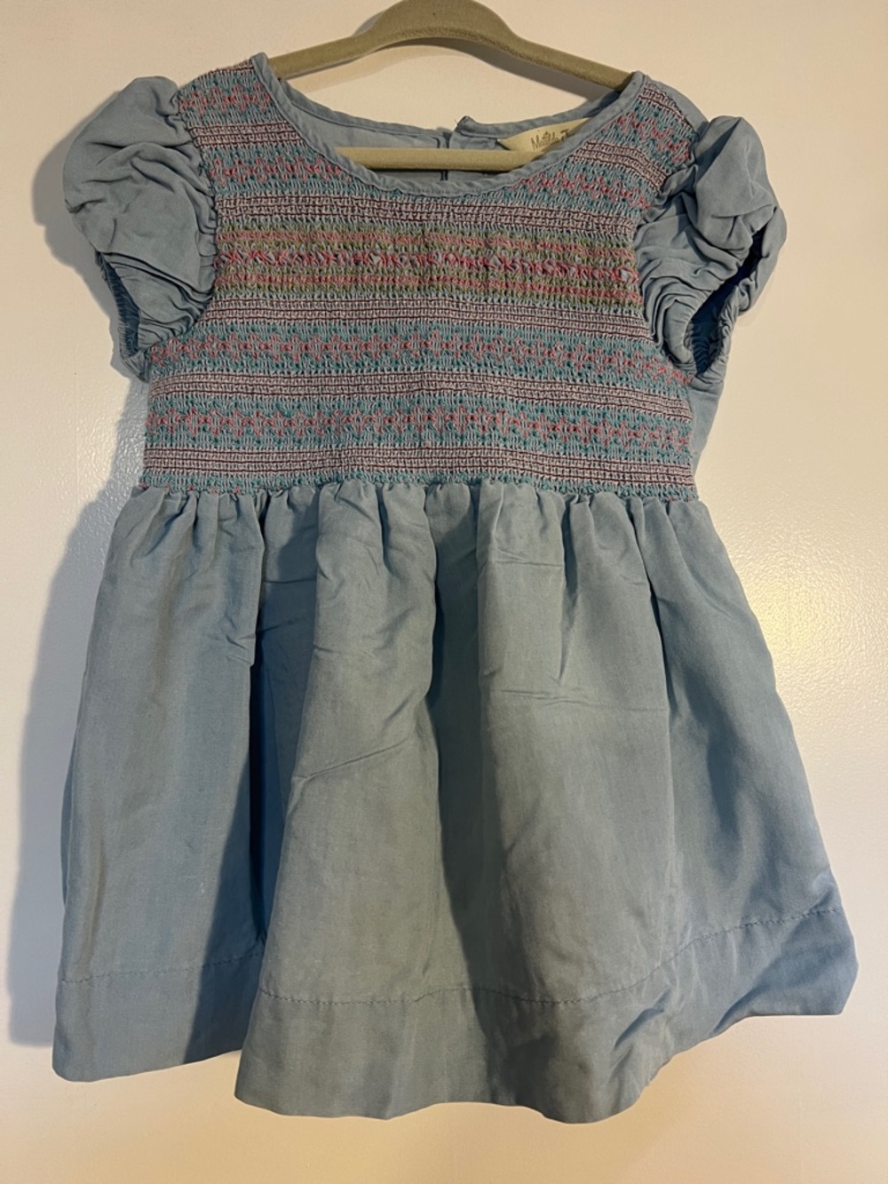 Matilda Jane Sky Blue Smocked Knit Top with Pink & Teal Accents